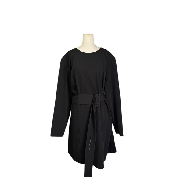 H&M - Black Belted Midi Formal SHOULDER-PAD DRESS - Plus Size XXL - Picture 5 of 6